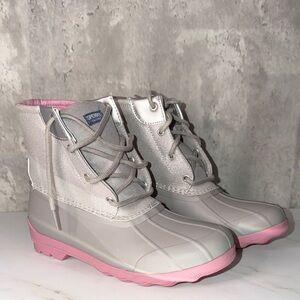 Sperry kids port boot pink sparkle Light Gray and Pink Duck Boots sz 6 youth